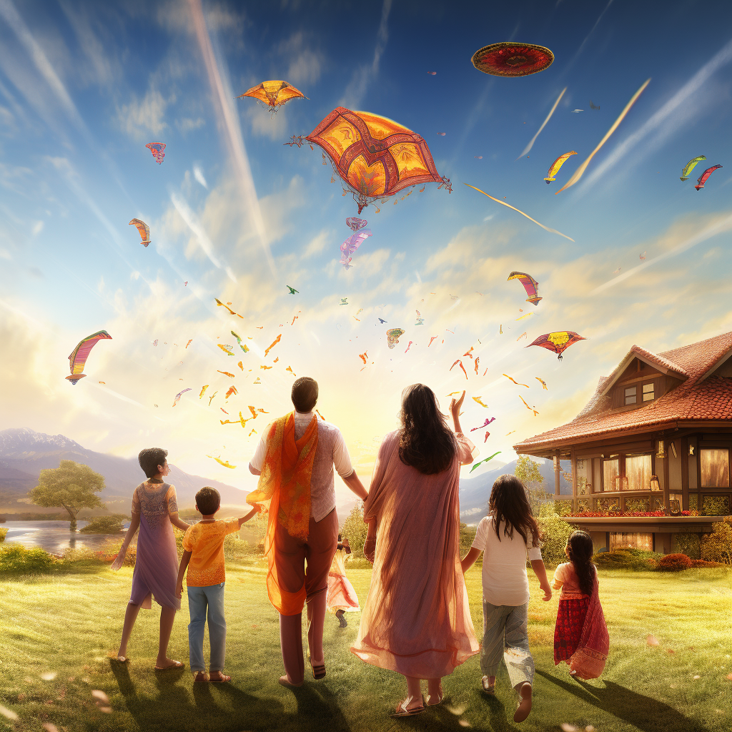 Luxury Indian Family Flying Kites Makar Sankranti