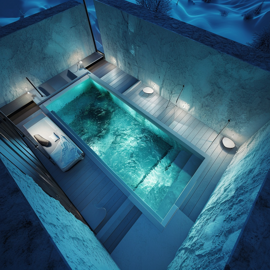 Aerial view of luxury spa with Iceland Aurora Borealis