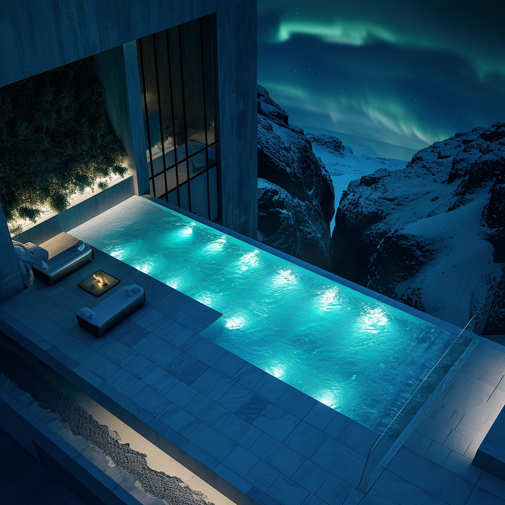 Luxury Spa with Night Aurora Borealis Video Wall