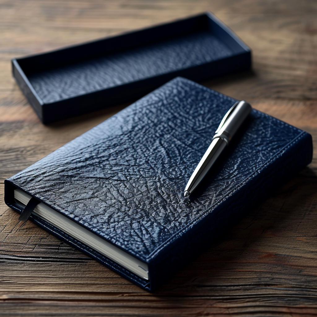 Luxury stationery set with blue textured cover