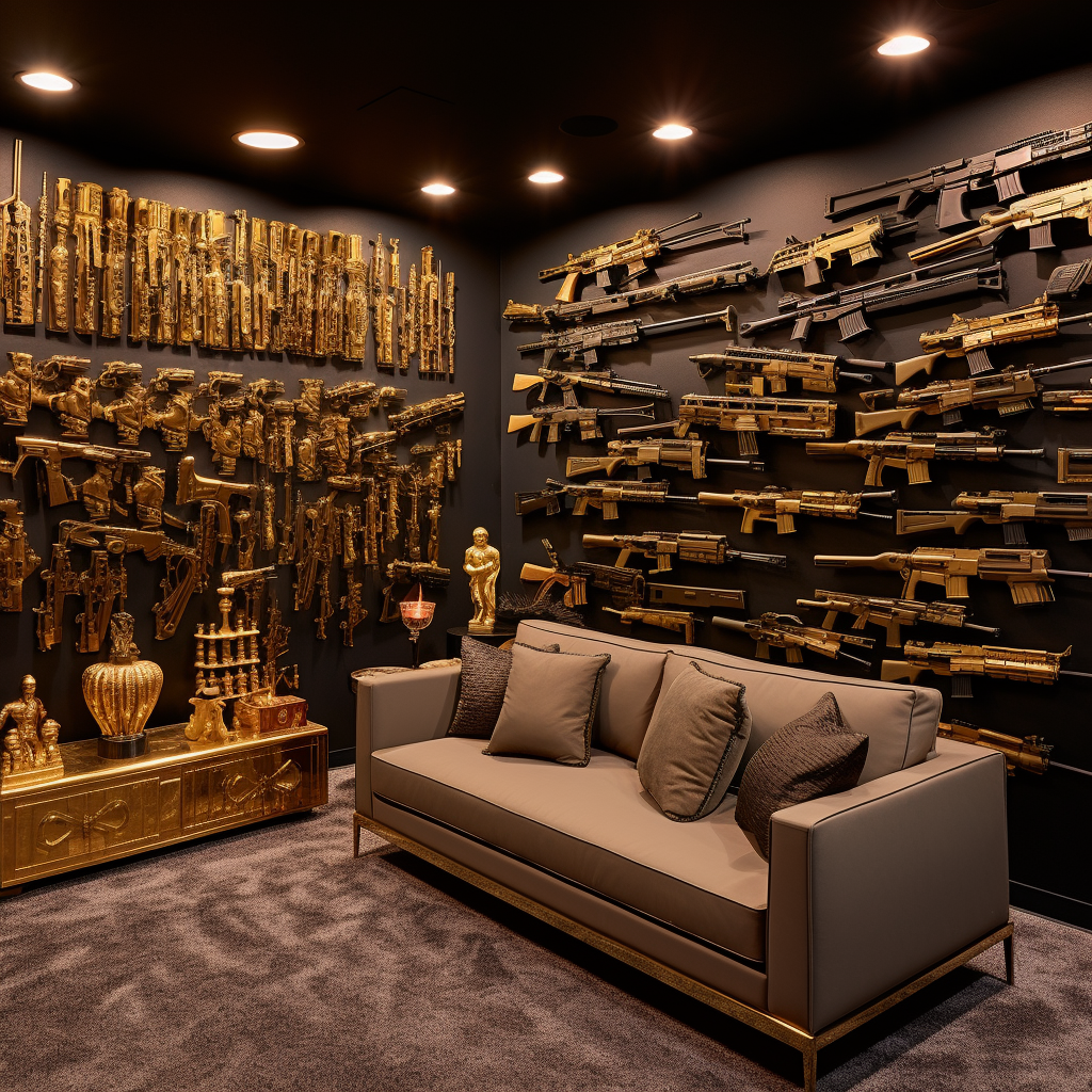 Wall of AR15 Rifles and Colt 1911 Pistols