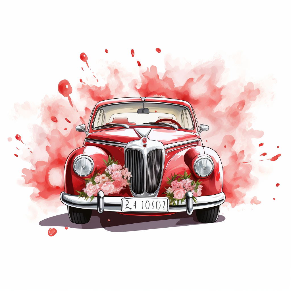 Luxury wedding car with red smoke bombs