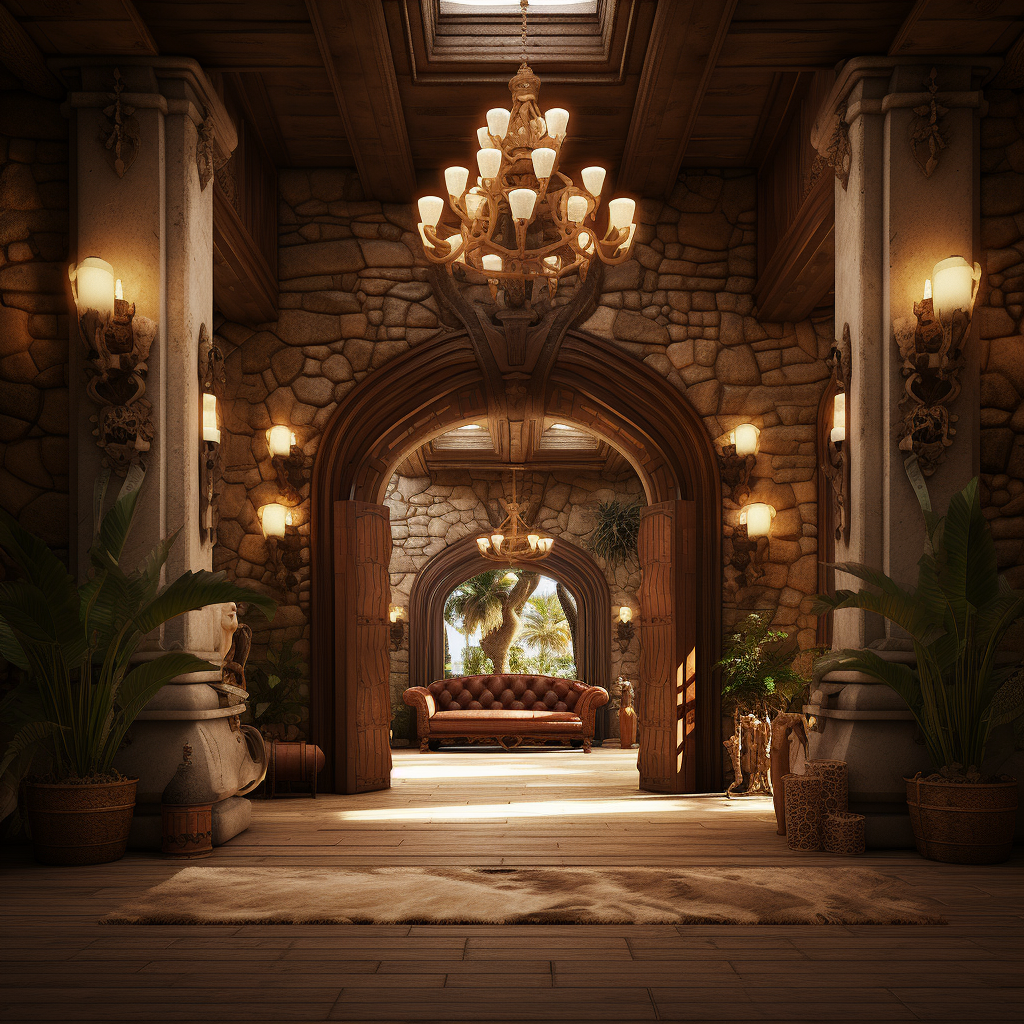 Elegant entryway with Western-style influences