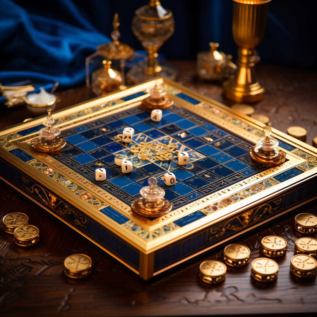 Luxury Wooden and Gold Plated Detailed Frame Blue Themed Ludo Game