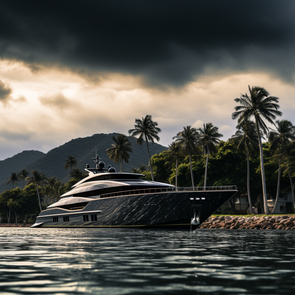 Sinister luxury yacht on the ocean