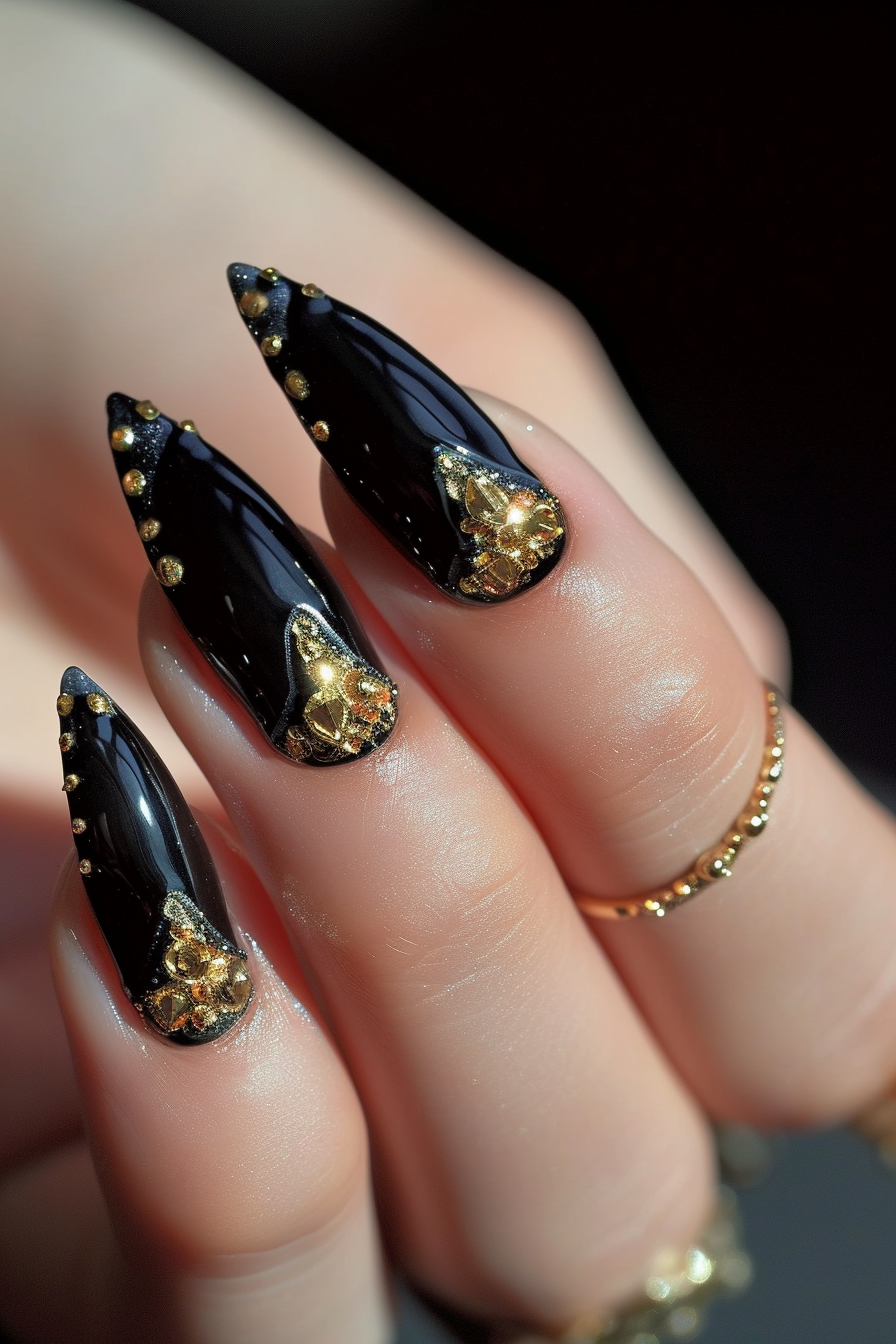 Close up of luxury decorated nails