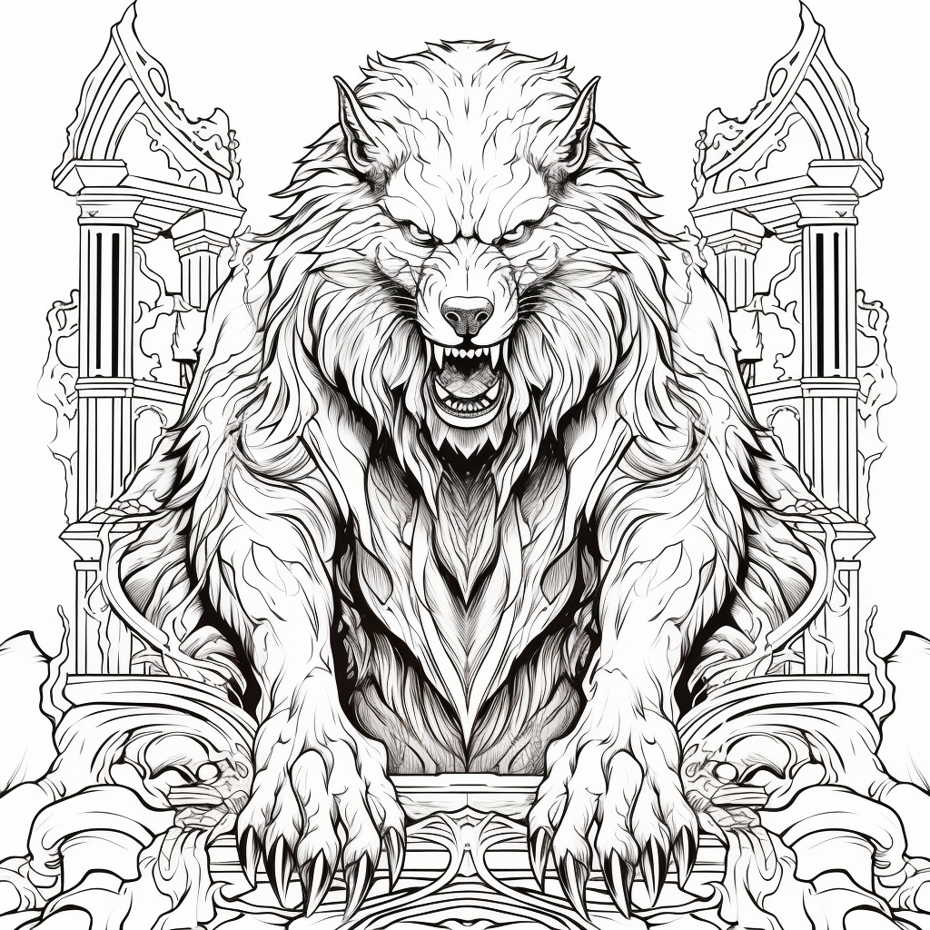 Detailed lycanthrope coloring page design