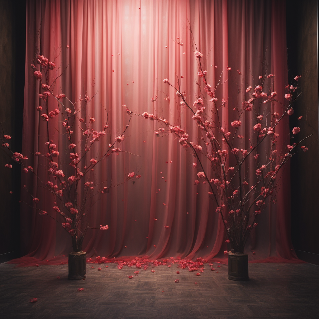 Surreal pink cherry blossom interior design with floating petals