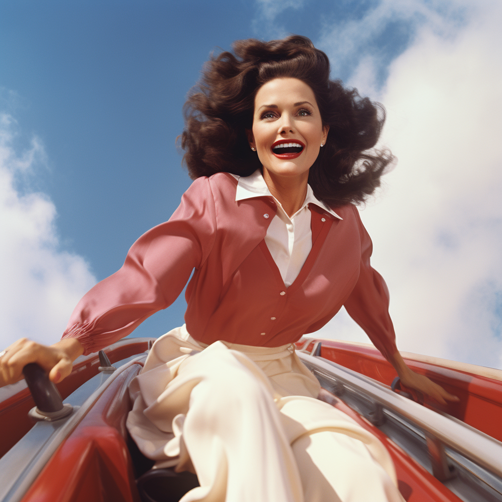 Lynda Carter enjoying roller coaster ride