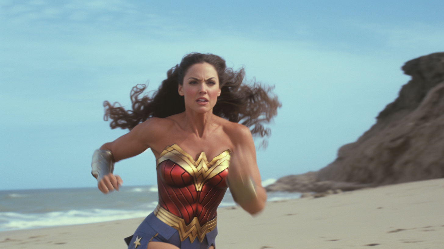 Lynda Carter in Wonder Woman costume running