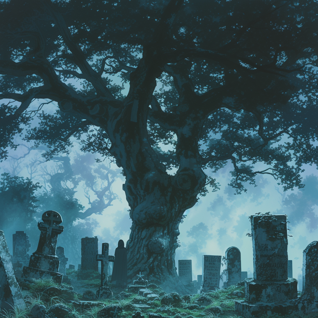 Macabre Anime Art Graveyard Fog