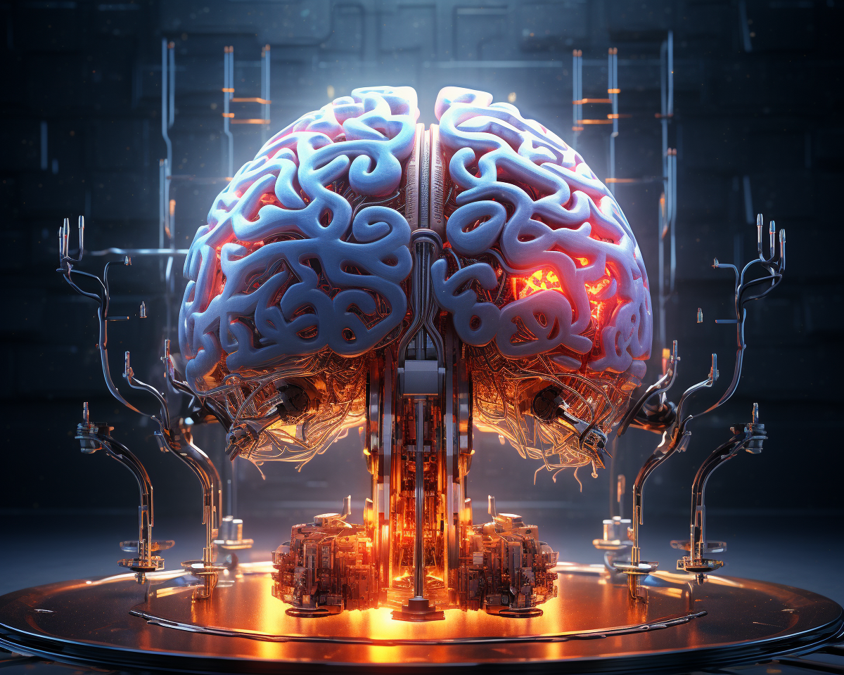 3D render of AI machine brain processing data