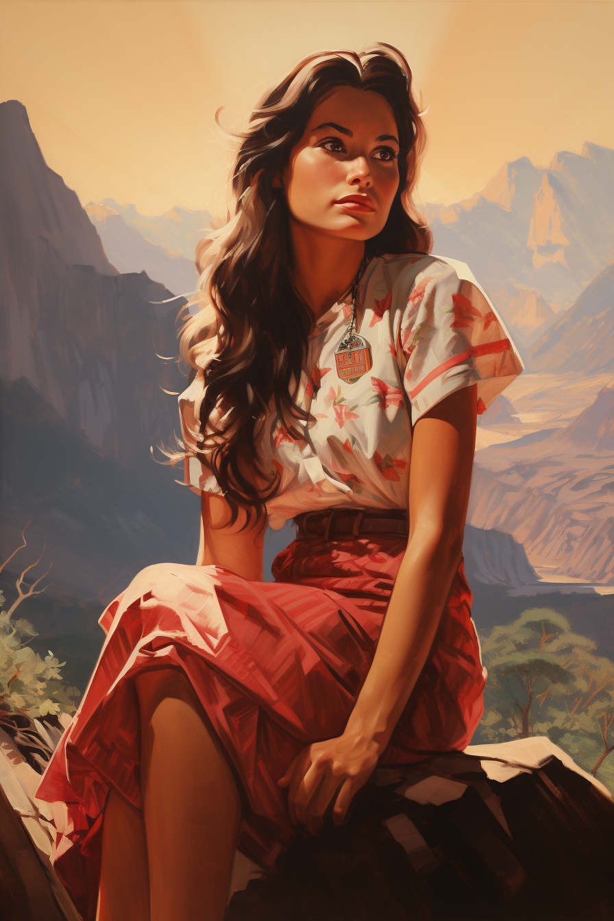 Illustration of a Beautiful Peruvian Woman at Machu Picchu