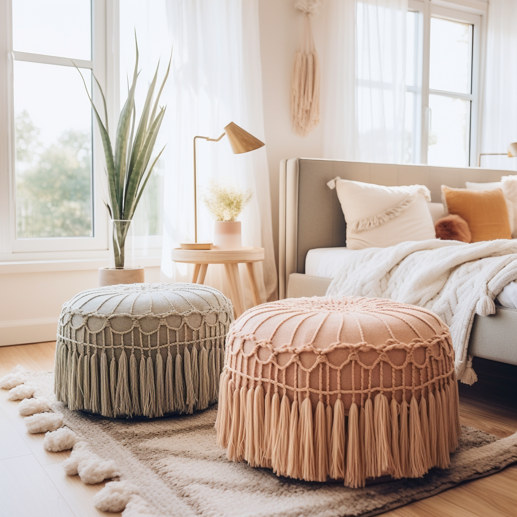 Round Macrame Pouf Bohemian Bedroom Decor