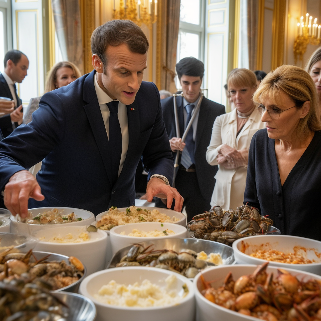 Macron enjoying lobsters at the Palace