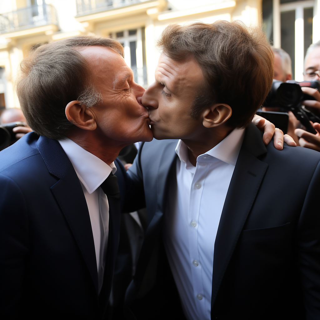 Macron kissing Jack Lang affectionately