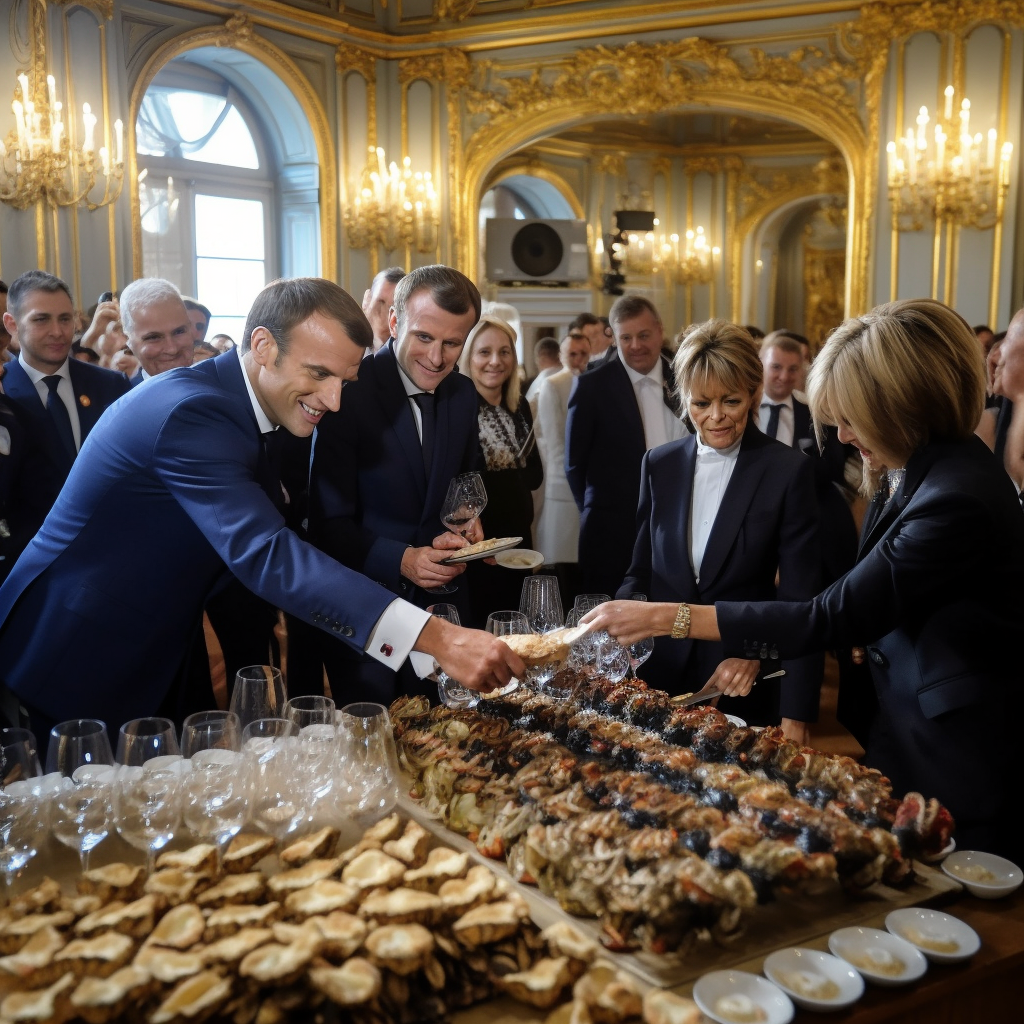 Macron enjoying lobsters and champagne at Versailles