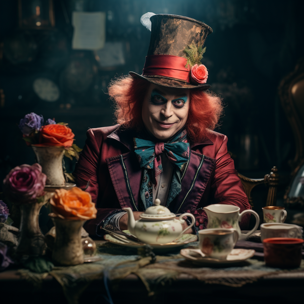 Mad Hatter enjoying tea party.