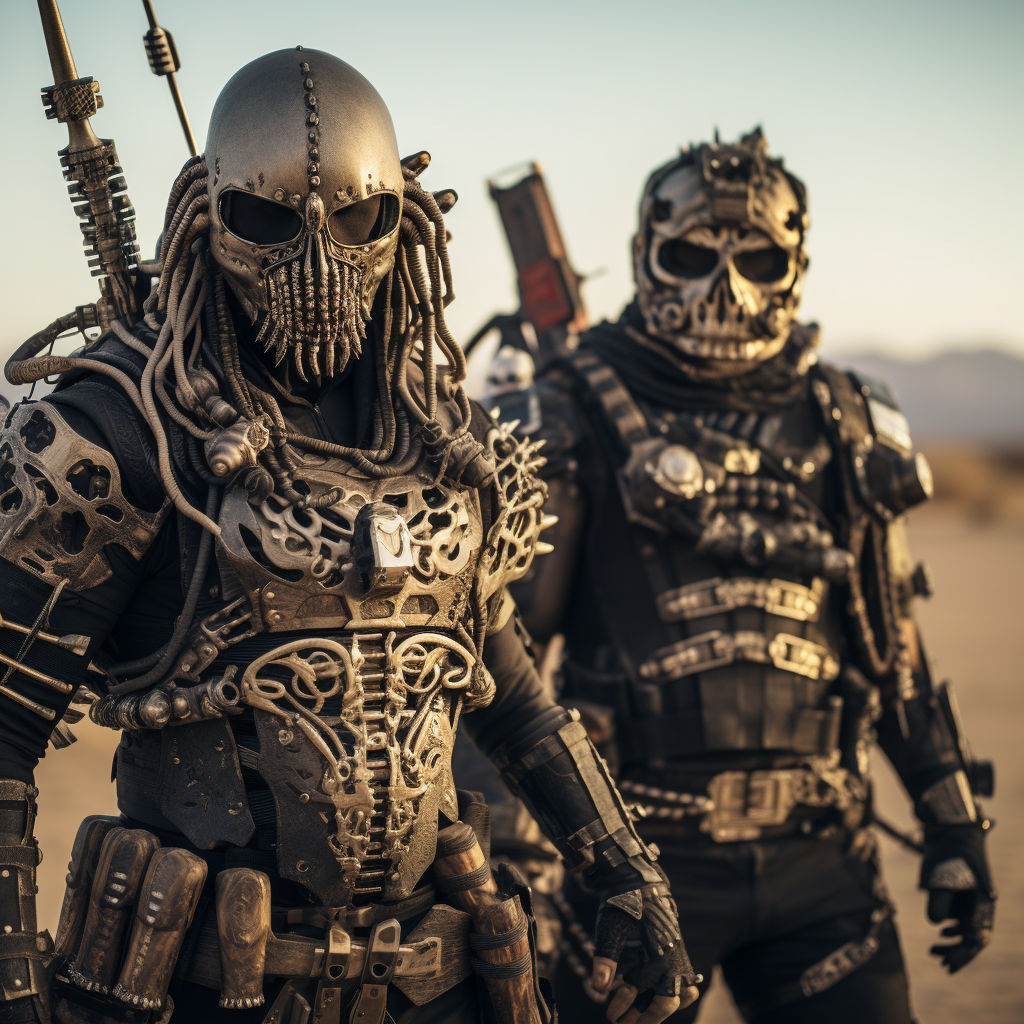 Two Mad Max-like Villains with Homemade Metal Armor and Weapons