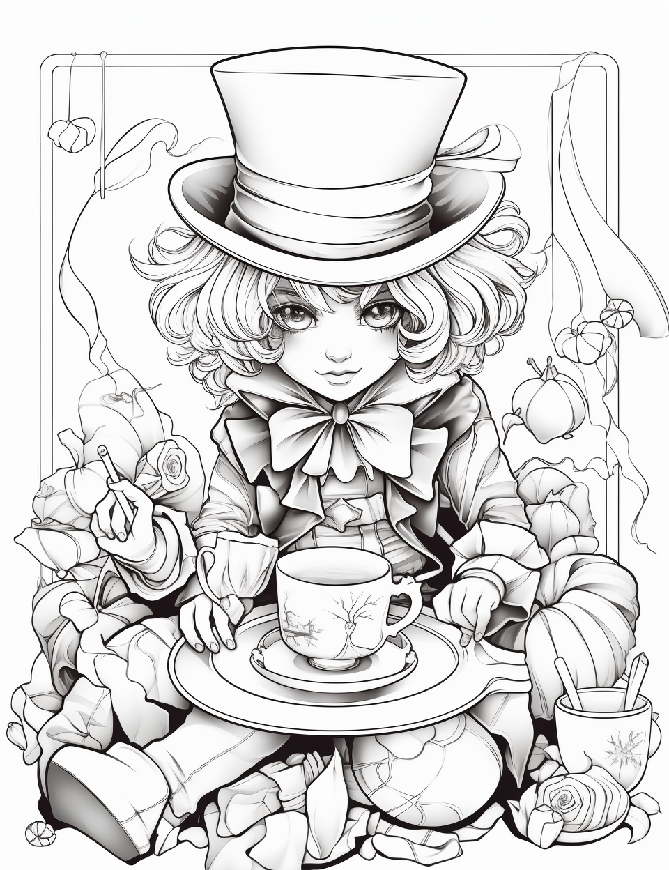 Mad Hatter drinking tea in Wonderland