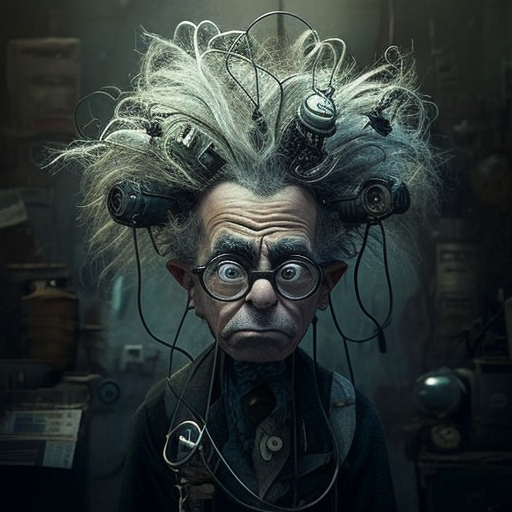 Mad professor with wild hair