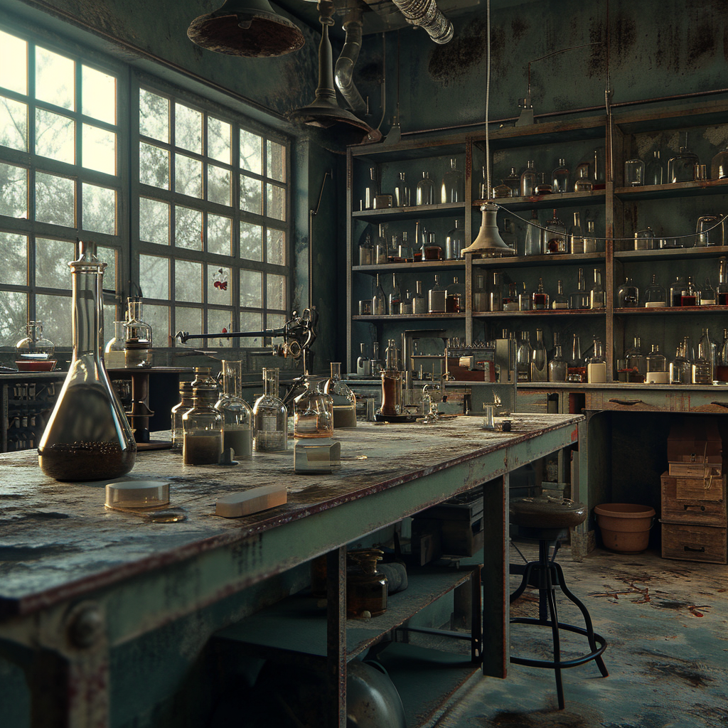 Detailed mad scientist laboratory in 193 horror movies style