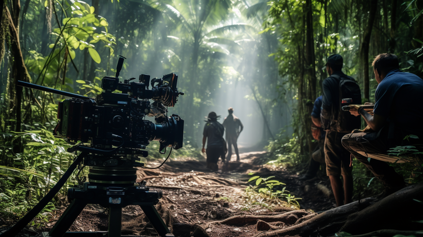 Camera crew filming jungle in Madagascar