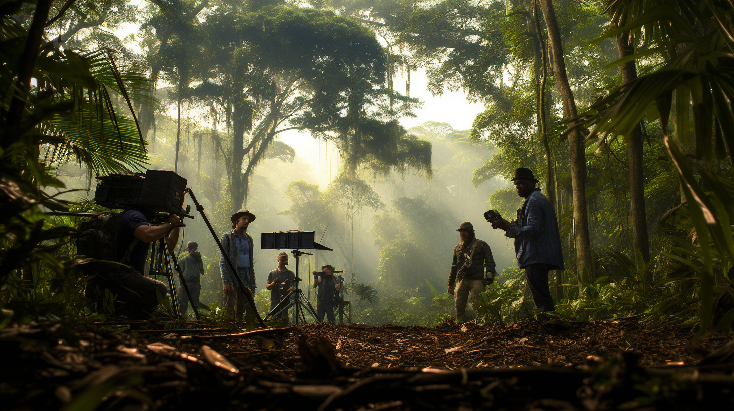 Filming crew in Madagascar jungle.