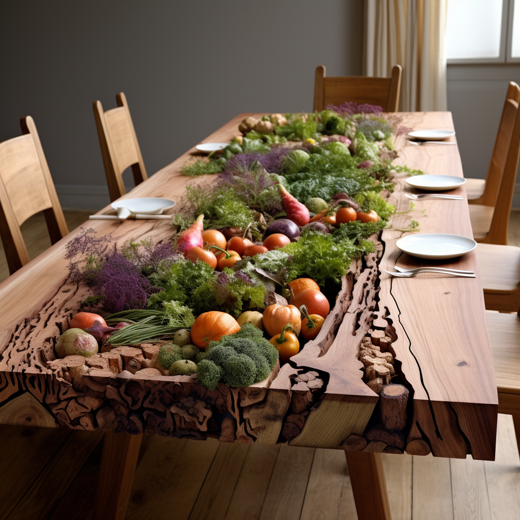 Wooden Table with Colorful Vegetables