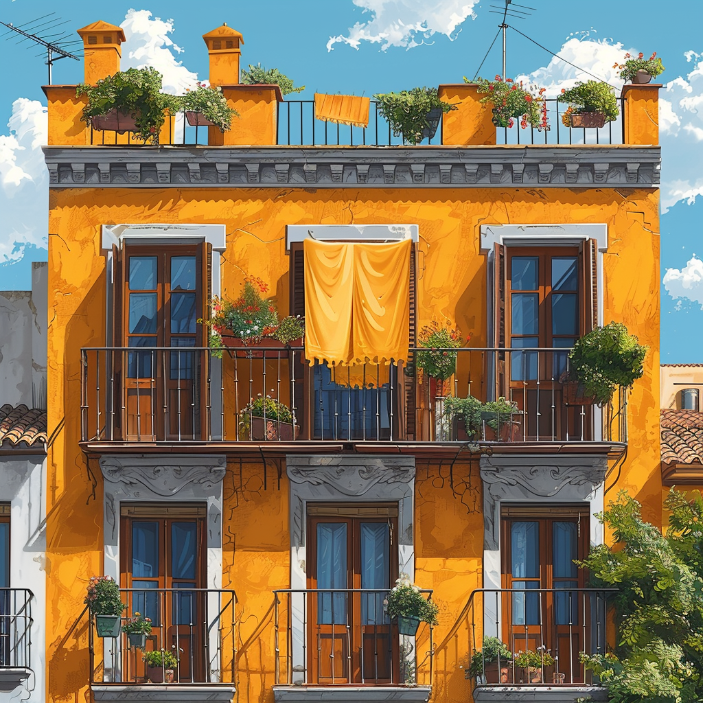 Illustration of Madrid classic building facade