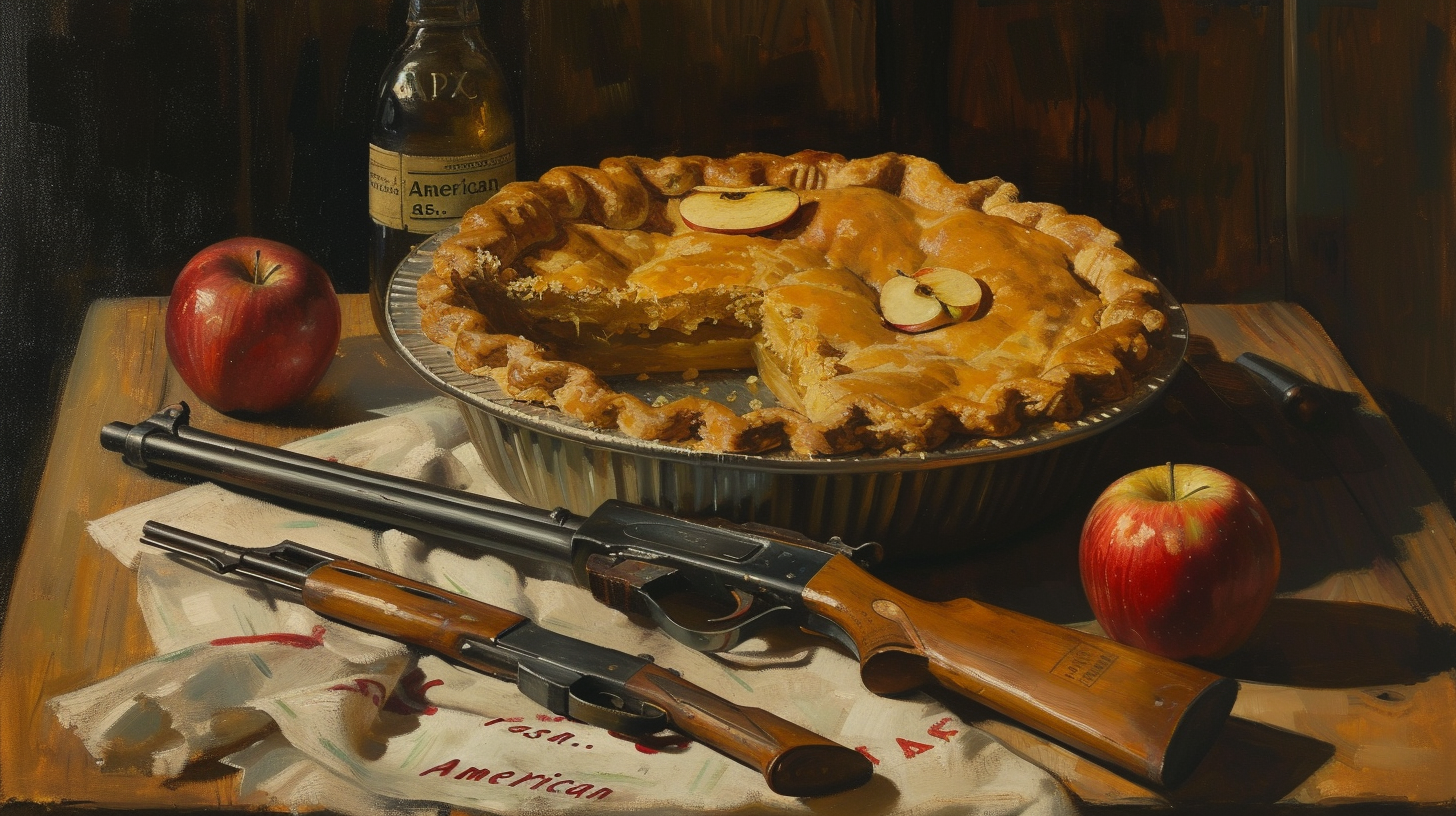 Apple pie advertisement with AR15 by Edward Hopper