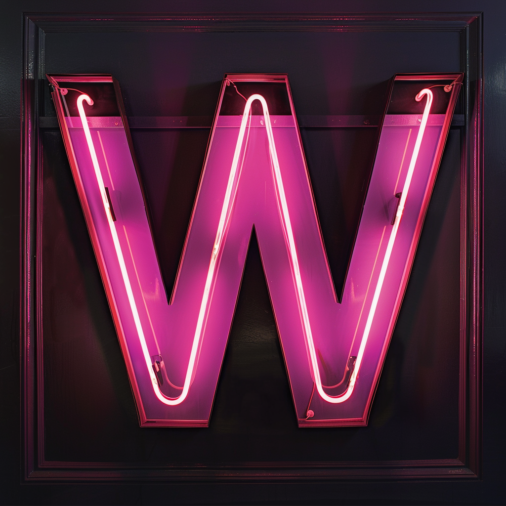 Neon sign of letter W in magenta color