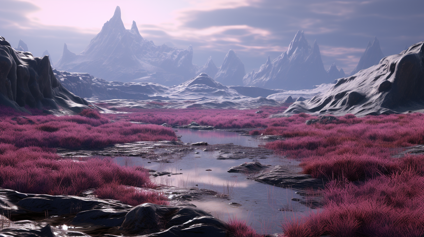 Fantastical Scifi Landscape in Magenta & Slate Grey