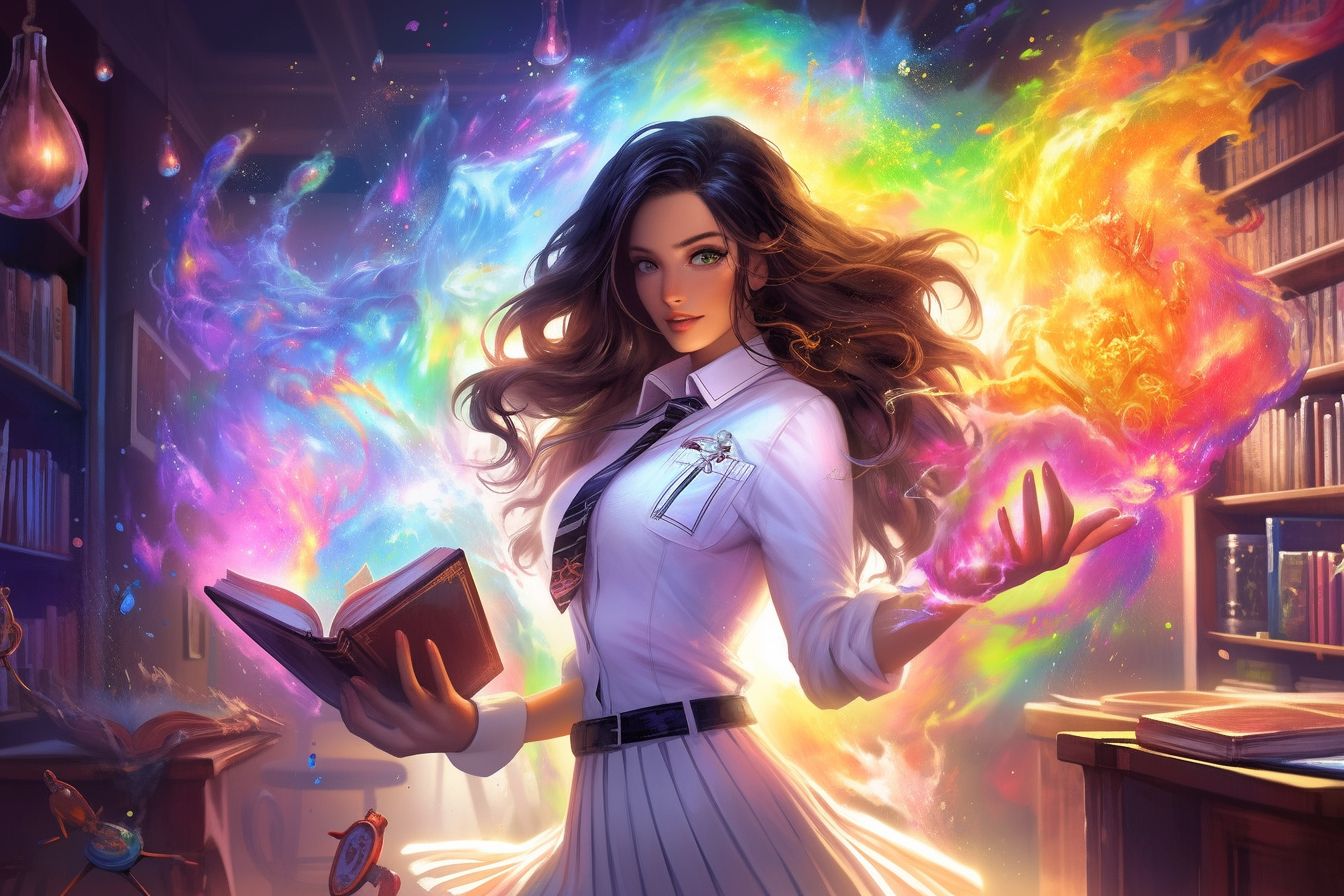 Stunning girl in magic academy uniform