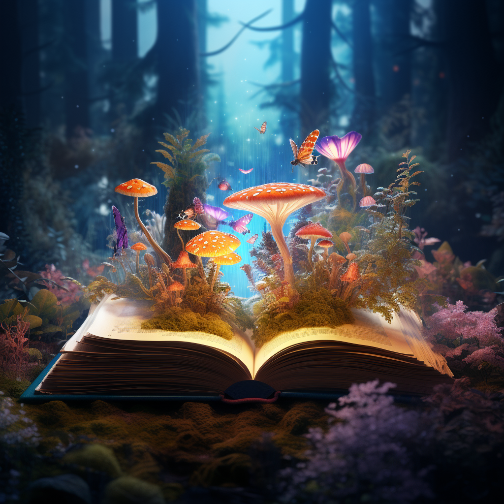 Illustration of a Magic Book in a Forest