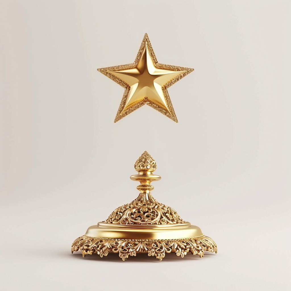 golden star floating on golden pedestal