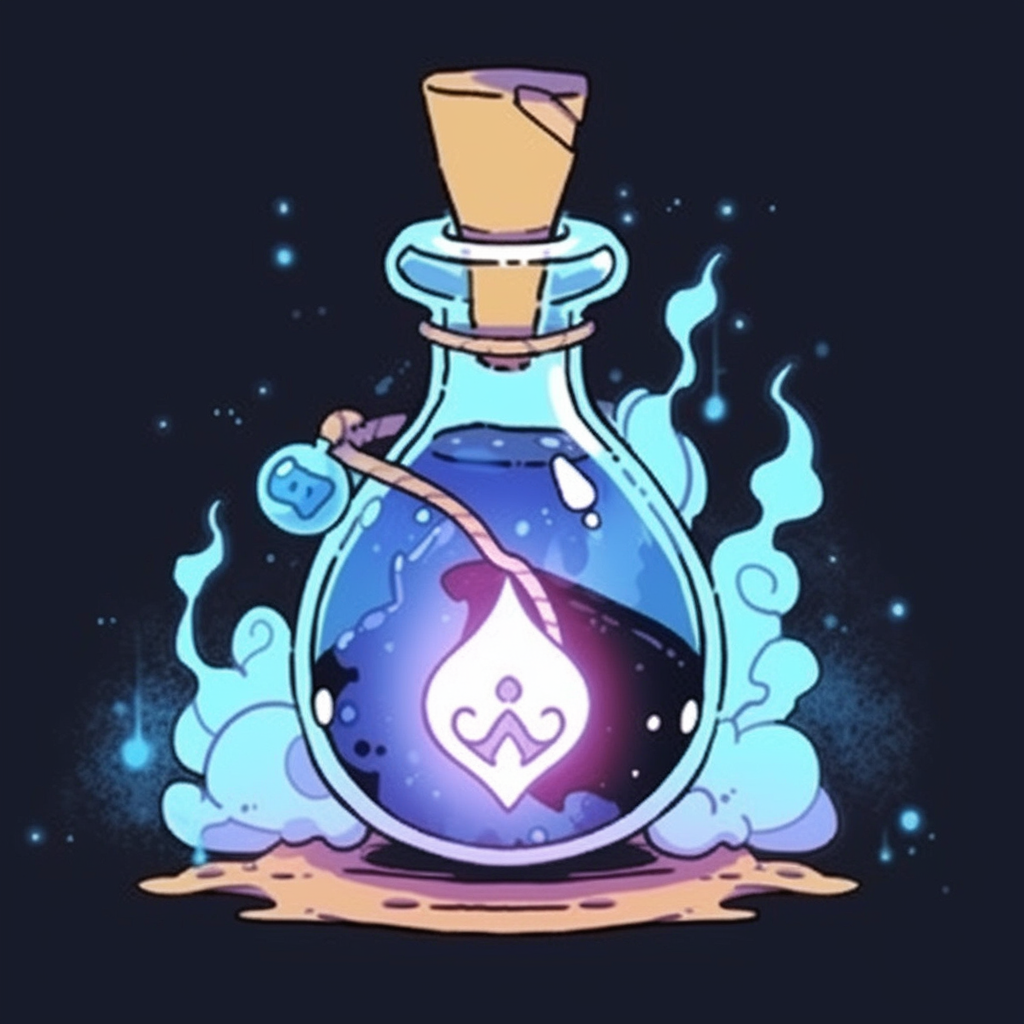 Magic potion with strength symbol on table