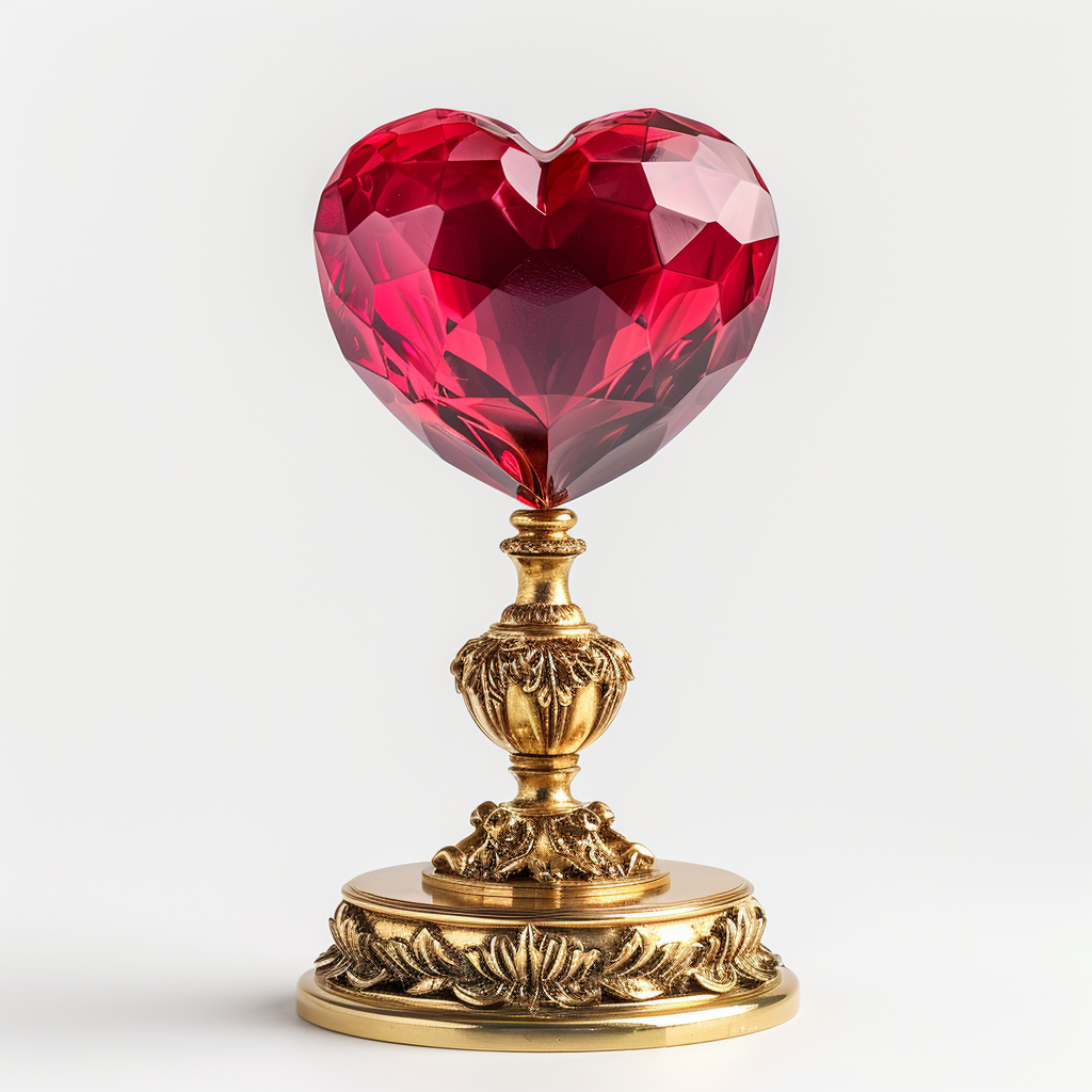 Ruby Heart Trophy Crystal on Golden Pedestal