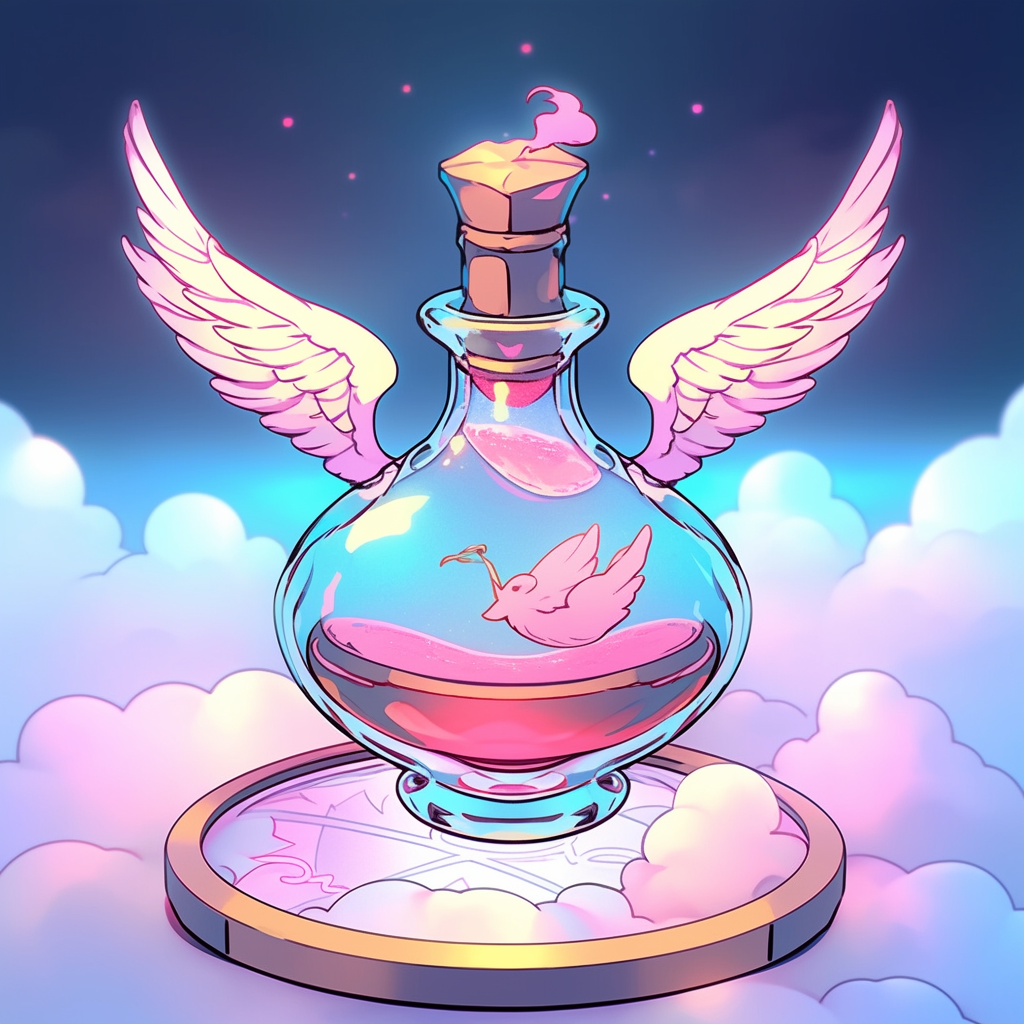 Illustration of magical flying potion with wings