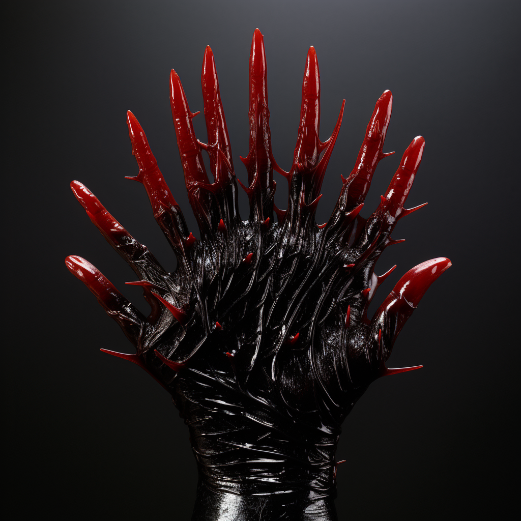 Enchanting red and black magic spiky liquid in hand