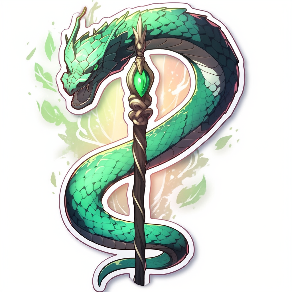 Green ancient magic wand on white background