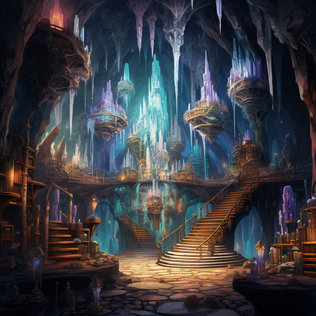 Enchanting crystal cavern with magical sphere