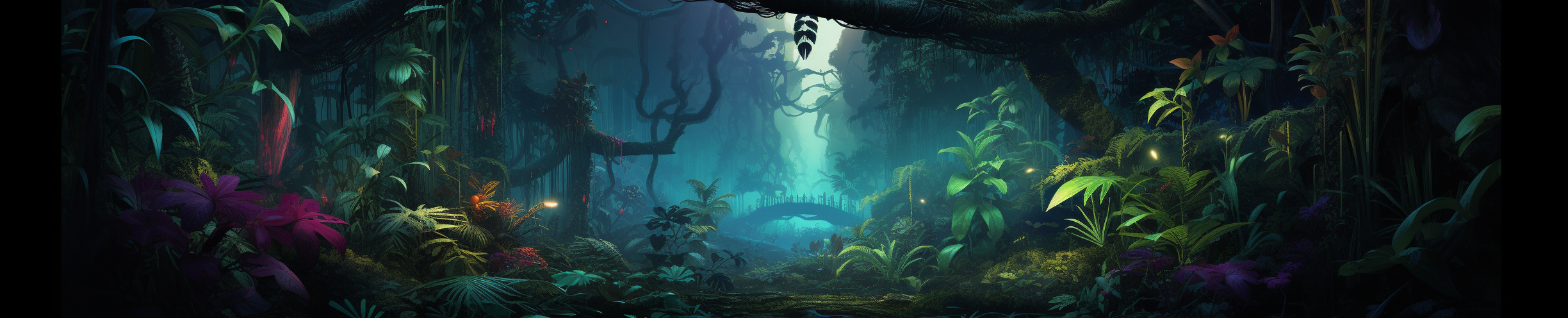 Enchanting dark tropical jungle scenery