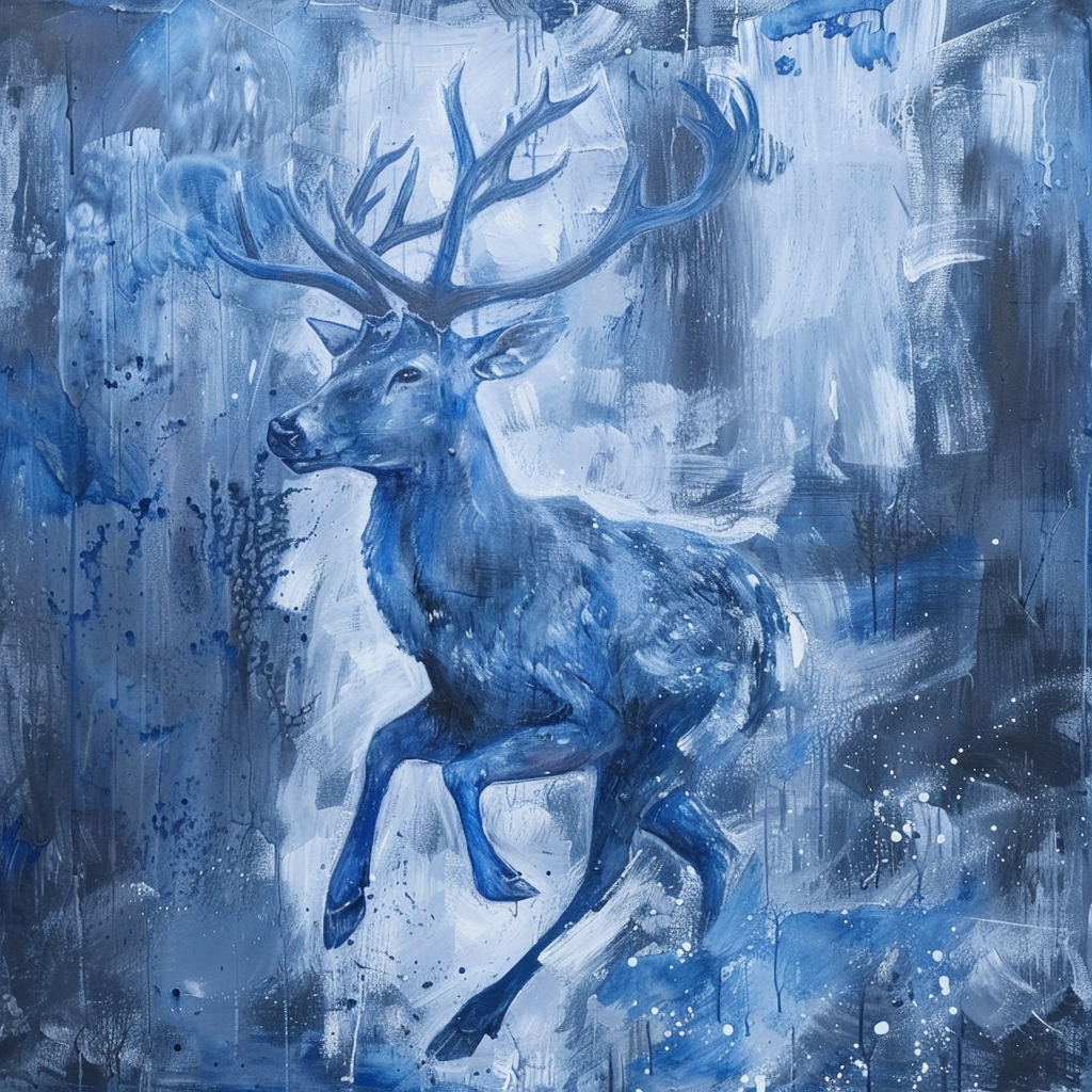 running magical deer blue-grey