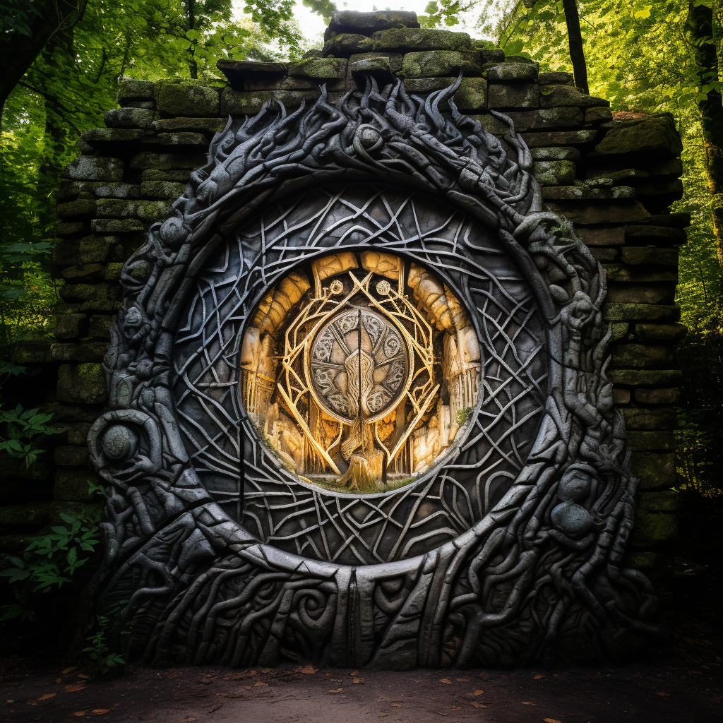 Magical Door Portal on Stone Wall