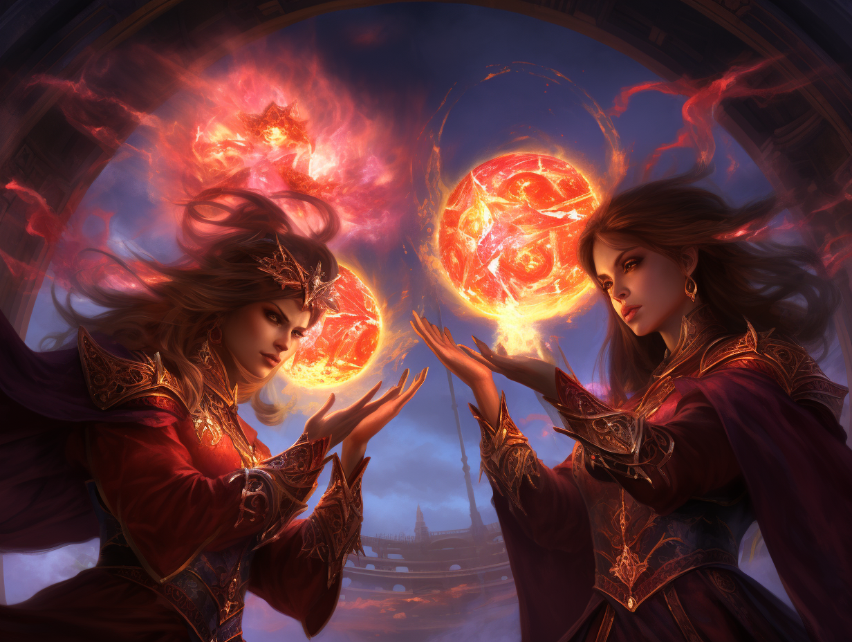 Ancient sorceresses in magical duel