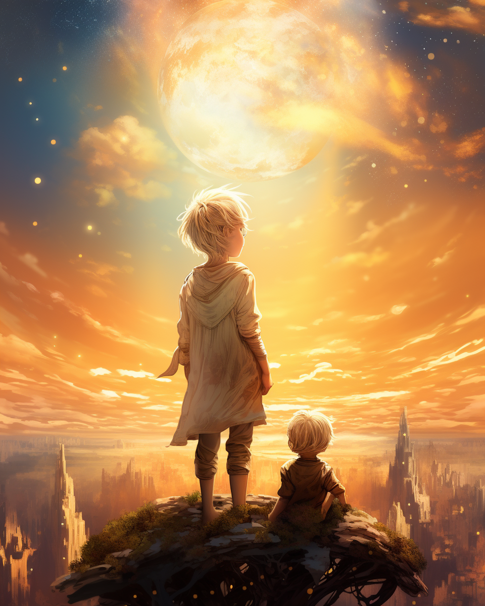 Young blond boy and mommy looking at the moon