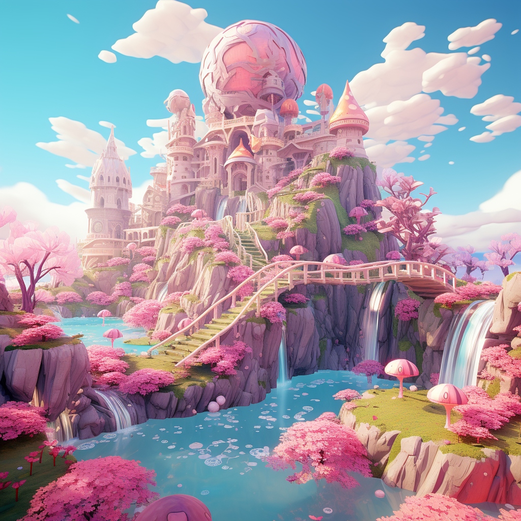 Beautiful floating islands with magical creatures