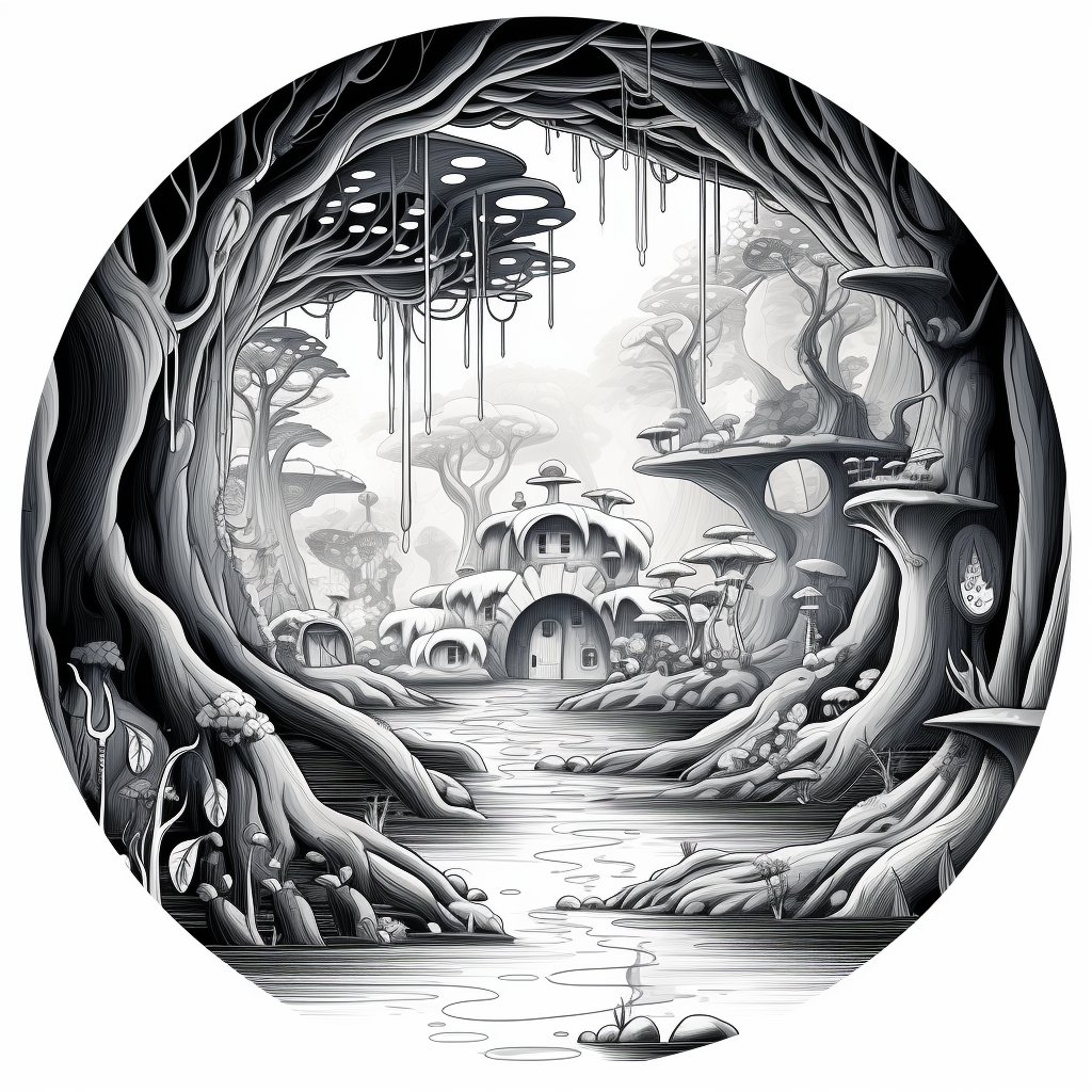 Illustration of Magical Forest Caves with Circle