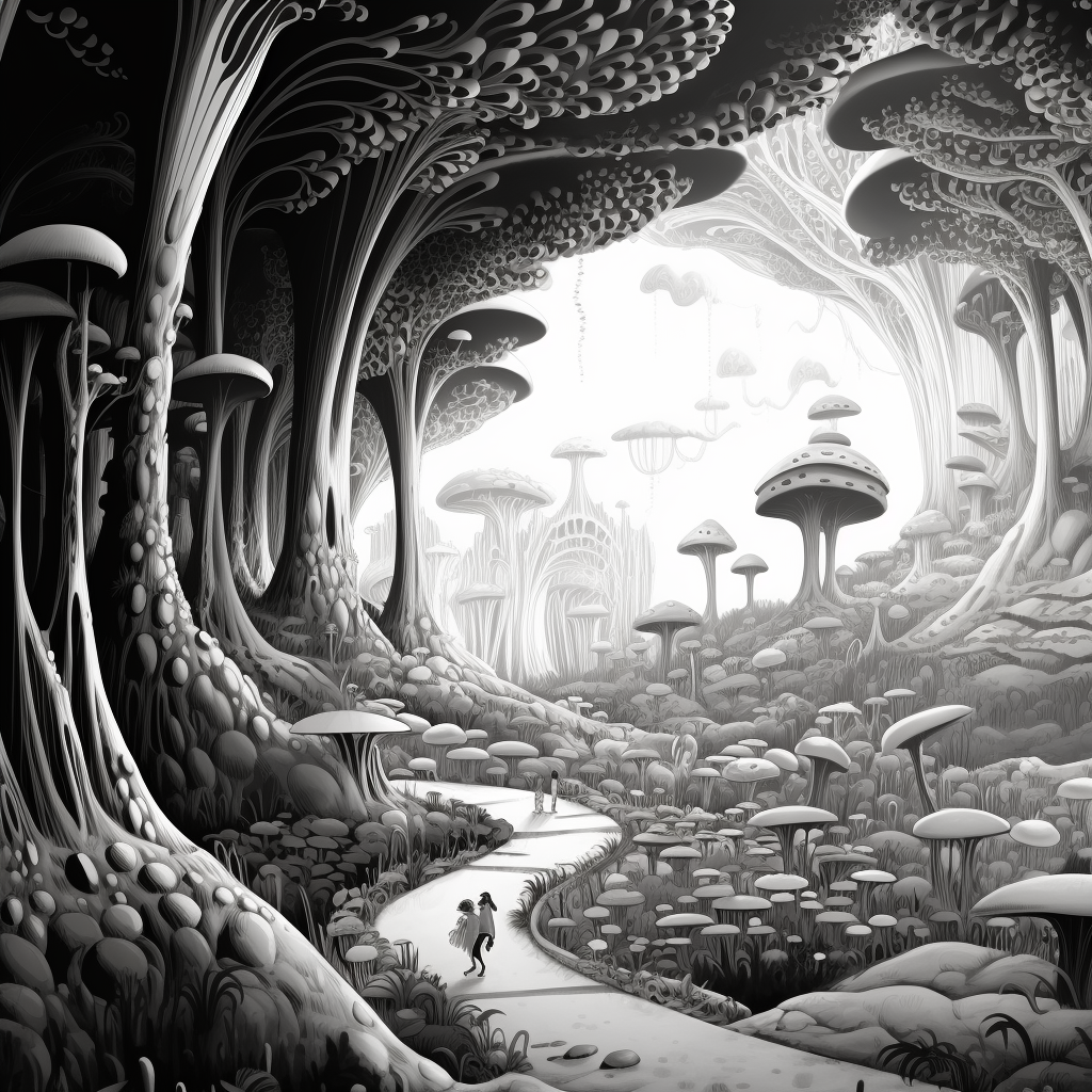 Dr. Seuss-style magical forest caves